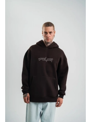 Unisex Üç İplik Kapşonlu Nakışlı weathirt  Kahve