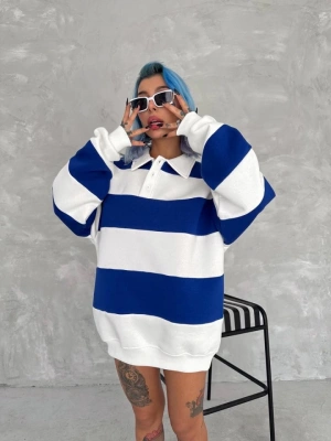 Unisex Üç İplik Parçalı Yakalı SweatShirt  avi