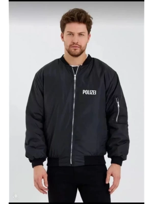 Unisex Uzun Kol Baskılı Bomber Ceket  iyah