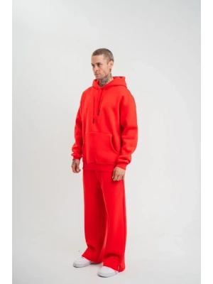 Unisex Uzun Kol Kapşonlu Eşofman Takım  Kırmızı