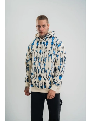 Unisex Uzun Kol Kapşonlu Pano Baskılı weathirt  Krem