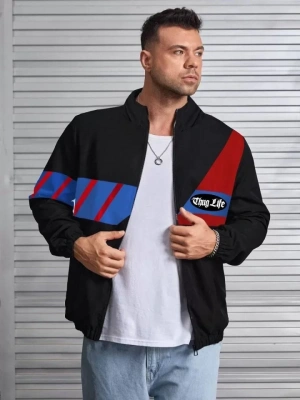 Unisex Uzun Koll Fermuarlı Baskılı Rüzgarlik  iyah