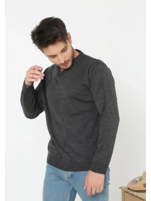 Unisex V Yaka Triko Kazak  Antrasit