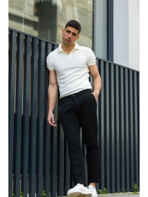 Unisex Yakalı Triko TShirt  Beyaz