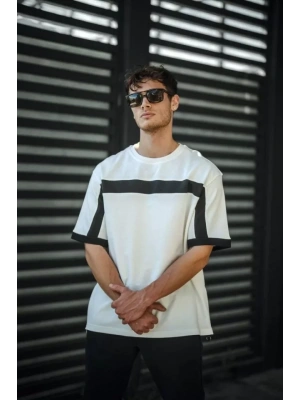 Unisex Yandan Fermuarlı Parçalı Thirt  Beyaz