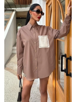 üzine Cepli Arkası Yırtmaçlı Oversize Gömlek 3420