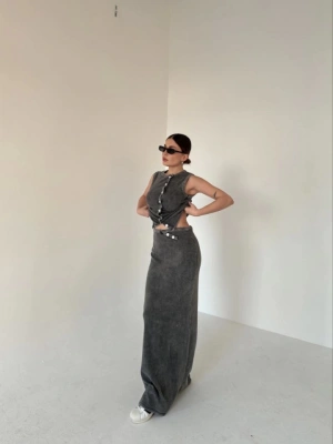 Uzun Etekli Önü Düğmeli Badi İkili Takım Antrasit