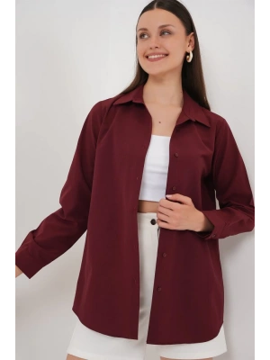 Uzun Kol Basic Gömlek 20279  Bordo