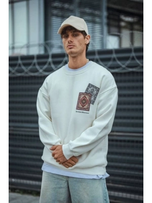 Uzun Kol Bisiklet Yaka Baskılı weathirt  Beyaz