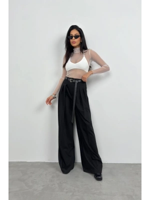 Uzun Kol Boyunlu Tül Bluz