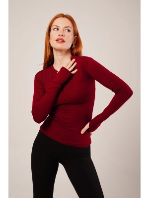 Uzun Kollu Basic Bordo Bluz