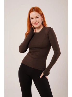 Uzun Kollu Basic Kahverengi Bluz