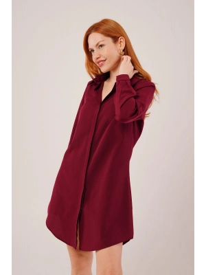Uzun Kollu Bordo Tunik Gömlek Elbise