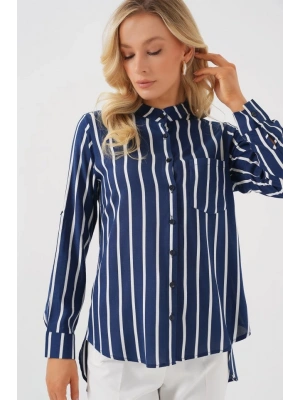 Uzun Kollu Çizgili Gömlek 20283  A.Lacivert