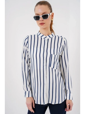 Uzun Kollu Çizgili Gömlek 20283  B.Lacivert