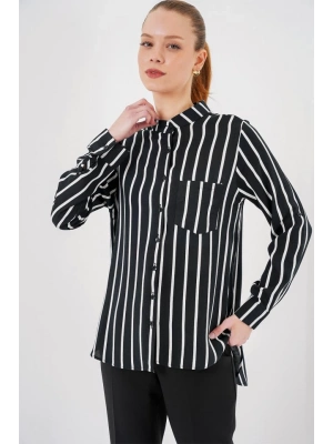 Uzun Kollu Çizgili Gömlek 20283  Siyah