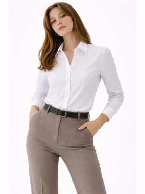 Uzun Kollu Gömlek Düğmeli Klasik Yaka Günlük Ve Ofis Şıklığına Uygun  Beyaz