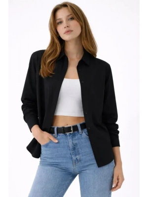 Uzun Kollu Gömlek Düğmeli Klasik Yaka Günlük Ve Ofis Şıklığına Uygun  iyah