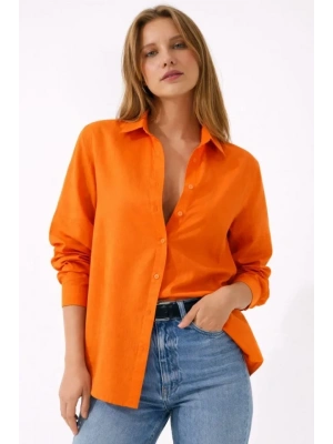 Uzun Kollu Gömlek Düğmeli Klasik Yaka Günlük Ve Ofis Şıklığına Uygun  Turuncu