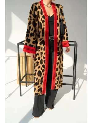 Uzun Leopar Hırka  CamelKırmızı