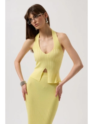 V Detay Dokulu Crop Bluz