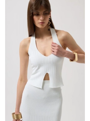 V Detay Dokulu Crop Bluz