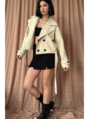 Vizon Kemerli Kısa Trech Ceket