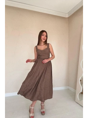 Vizon Yanları Büzgülü Göğüs Kuplu Elbise