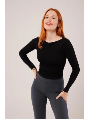 Yaka Detay Uzun Kollu Basic Siyah Bluz