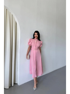 YAKA DÜĞE DETAYLI ELBİE Pembe
