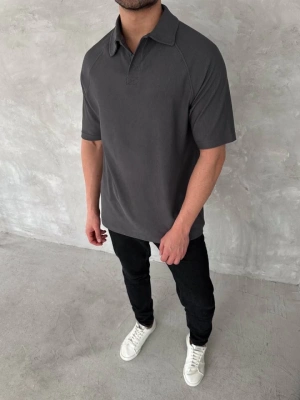 Yakalı Patlı Kısa Kol Tshirt  Antrasit