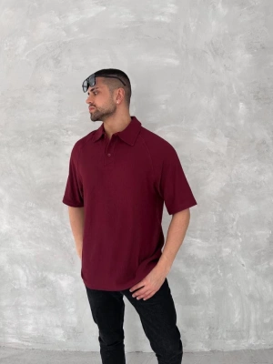 Yakalı Patlı Kısa Kol Tshirt  Bordo