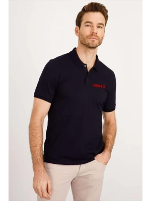 Yakası Düğmeli Yakalı Pike Baskılı Thirt  Beyaz