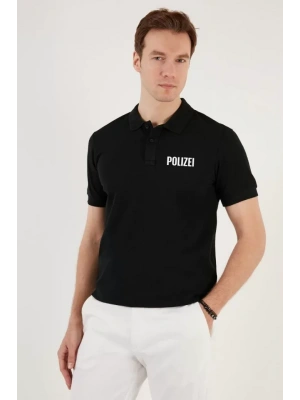 Yakası Düğmeli Yakalı Pike Baskılı Thirt  iyah