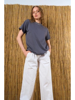 Yakası Taşlı Tshirt  Füme