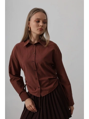 Yanları Bağlamalı Basic Gömlek  Koyu Kahve