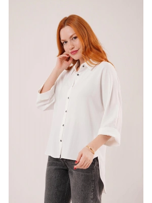 Yarasa Kol Rahat Kalıp Beyaz Gömlek