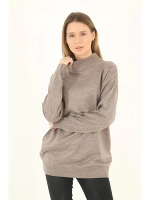 Yarım Balıkçı Yaka Triko Kazak  Vizon