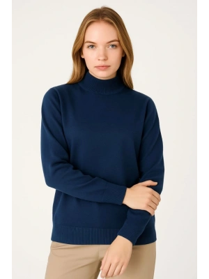 Yarım Boğaz Triko Kazak Yumuşak Dokulu Pamuklu Ince Dokuma, Uzun Kollu Rahat Regular Kalıp  acivert