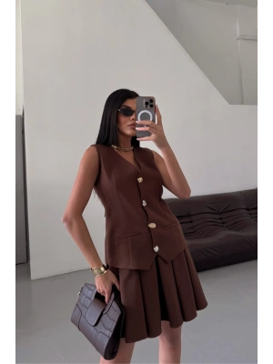 YELEK  PİLELİ ETEK GÖRÜNÜMLÜ ELBİE  Kahverengi