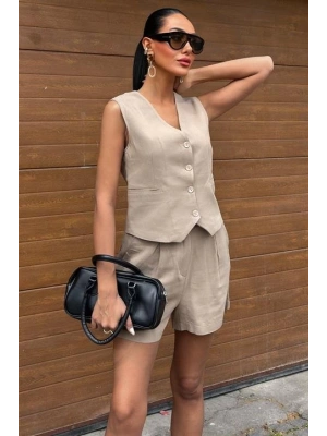 Yelek Şort Flamlı Keten Takım 1013317