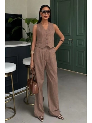 Yelek Ve Pantolon Çizgili Double Takım 10017