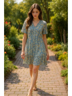 Yeşil Desenli aten Elbise