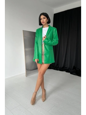 Yeşil Düğmeli Deri Ceket