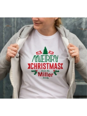 Yılbaşı erry Christmas iller Baskılı Oversize Bisiklet Yaka Tshirt  Beyaz