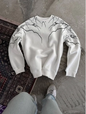 Yıldırım Baskılı Bisiklet Yaka weathirt  Beyaz