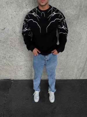 Yıldırım Baskılı Bisiklet Yaka weathirt  iyah