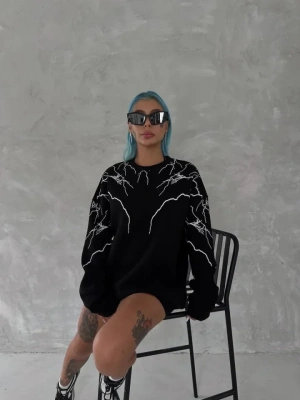 Yıldırım Baskılı Bisiklet Yaka weathirt  iyah