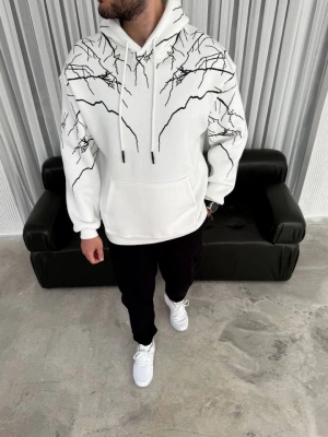 Yıldırım Baskılı Kapşonlu weathirt  Beyaz