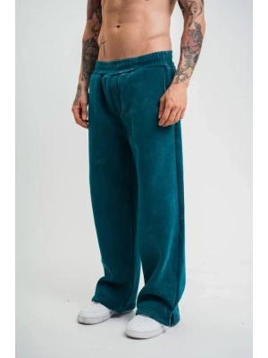 Yırtmaç Detaylı Boru Paça Baggy Eşofman Pantalon  Koyu Deniz Yeşili